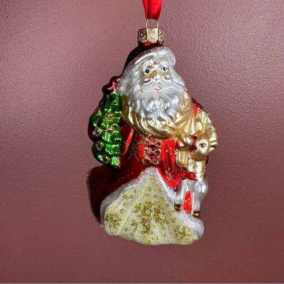Waterford blown glass Santa ornament with reindeer glitter - Picture 2 of 7